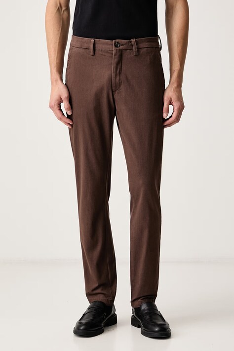 Mos Mosh Spodnie chinos męskie z bawełną Hunt brązowe regular waist 511640
