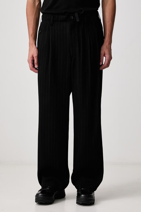 Yohji Yamamoto SUSP COIN spodnie garniturowe męskie czarne regular waist KN3682