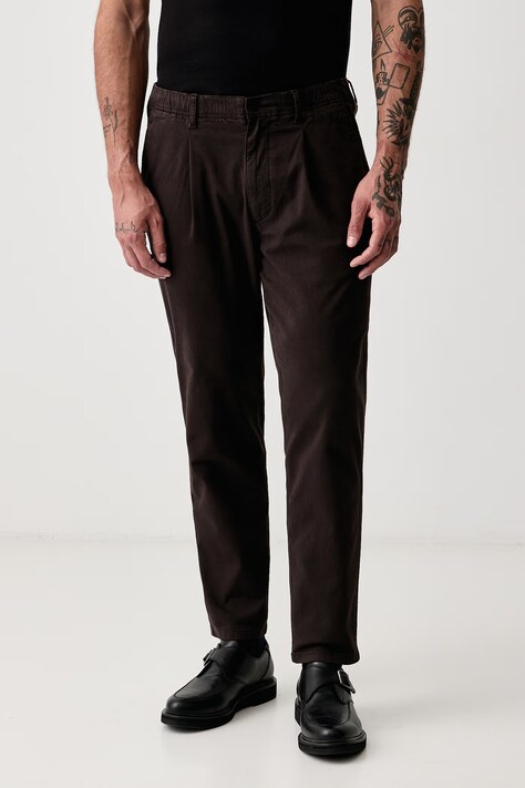 Marc O'Polo Spodnie męskie z bawełną brązowe high waist 5000012030