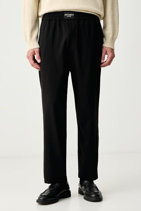 Just Cavalli Spodnie straight męskie z dodatkiem wełny czarne regular waist 81OAA127 N0589