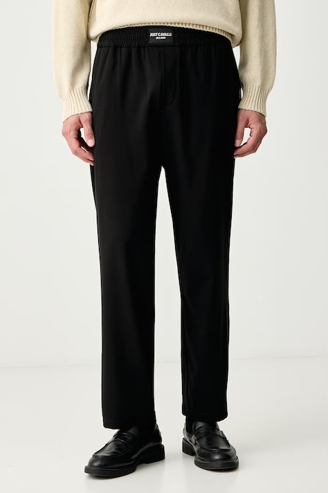 Just Cavalli Spodnie straight męskie z dodatkiem wełny czarne regular waist 81OAA127 N0589