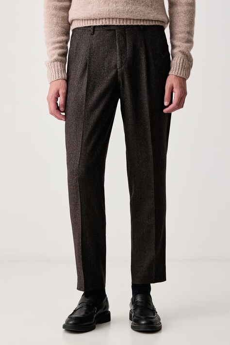 Barbour Spodnie slim fit męskie z wełną Carlton brązowe regular waist MTR0810