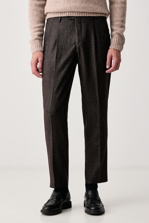 Barbour Spodnie slim fit męskie z wełną Carlton brązowe regular waist MTR0810