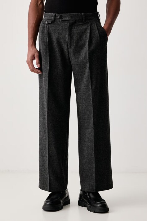 AllSaints Kalhoty pánské s příměsí vlny COLWYN šedé regular waist M091TF