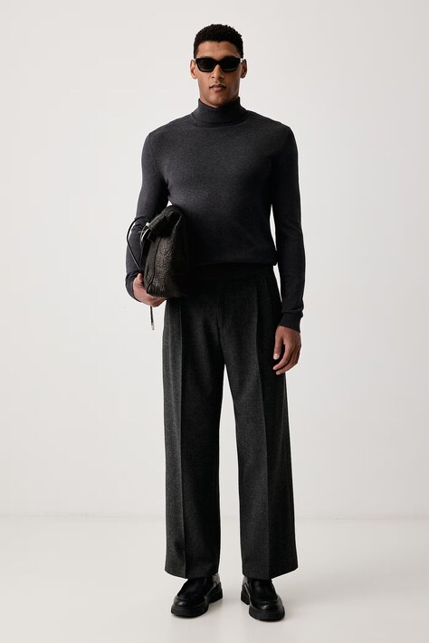 AllSaints Spodnie męskie z dodatkiem wełny COLWYN szare regular waist M091TF