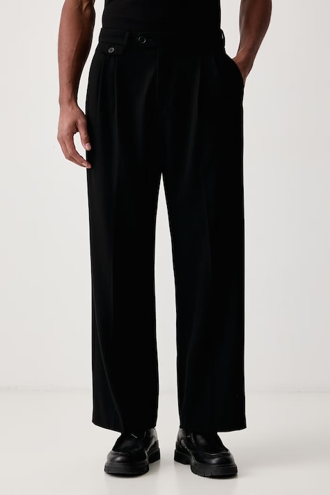 AllSaints Spodnie męskie z dodatkiem wełny COLWYN czarne regular waist M091TF