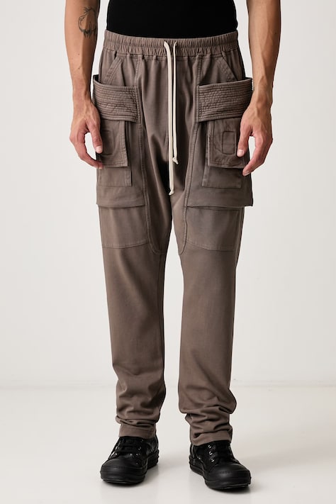 Rick Owens DRKSHDW Creatch Cargo hlače cargo s pamukom za muškarce sive spušteni struk DU02F6376 RIG