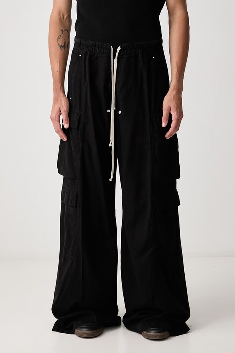 Rick Owens DRKSHDW Double Cargo Jumbo Belas hlače od pamuka za muškarce crne spušteni struk DU02F6398 CFL