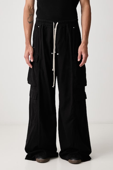 Rick Owens DRKSHDW Double Cargo Jumbo Belas hlače od pamuka za muškarce crne spušteni struk DU02F6398 CFL