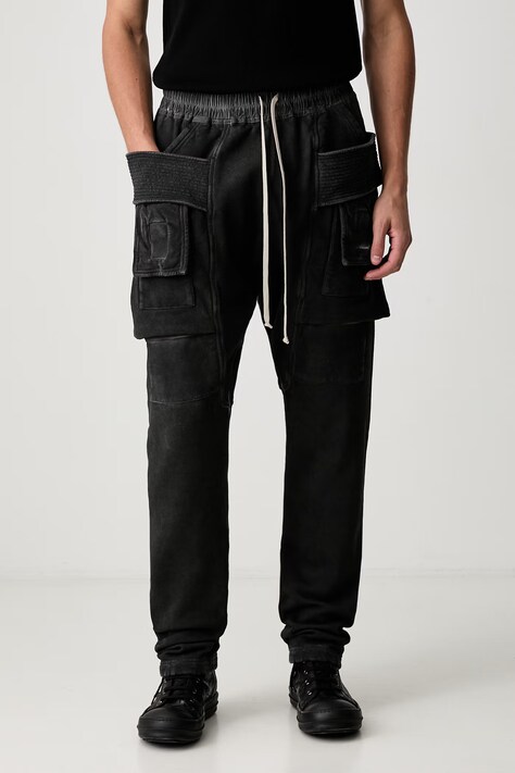 Rick Owens DRKSHDW Creatch Cargo donji dio trenirke od pamuka s elastanom za muškarce crni spušteni struk DU02F6376 FD