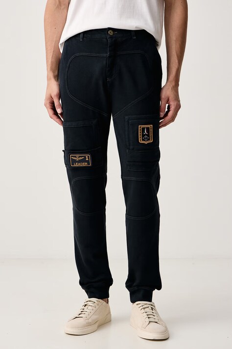 Aeronautica Militare Spodnie męskie bawełniane granatowe regular waist PF0743UJ00505