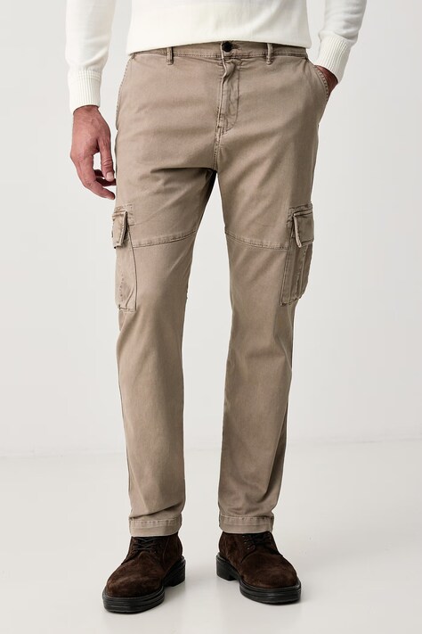 Aeronautica Militare Spodnie cargo męskie bawełniane z elastanem beżowe regular waist PA1745UCT04396