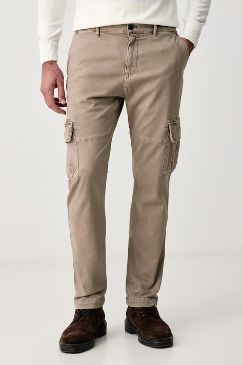 Aeronautica Militare Spodnie cargo męskie bawełniane z elastanem beżowe regular waist PA1745UCT04396