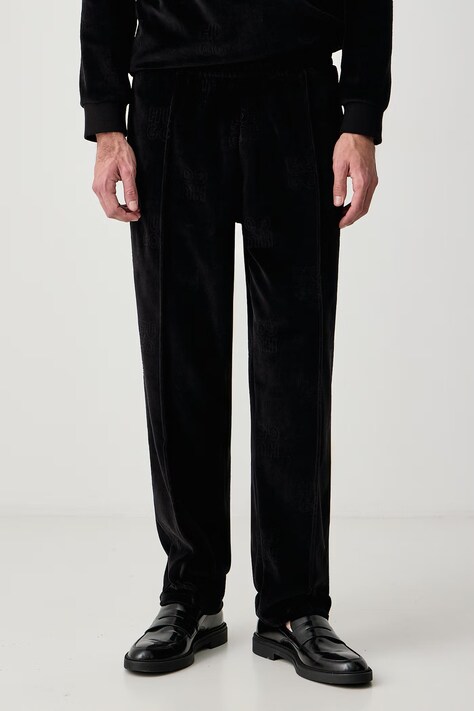 HUGO Nohavice loungewear pánske s bavlnou VELORO PANTS čierne regular waist 50571208