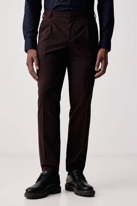 HUGO Spodnie męskie z wełną Hesten261F1X fioletowe regular waist 50565342