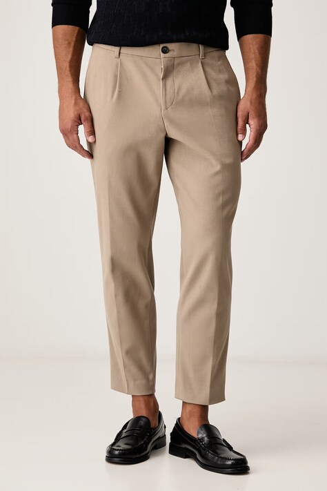 BOSS Spodnie męskie z bawełną C-Perin-PL-263 beżowe regular waist 50572157