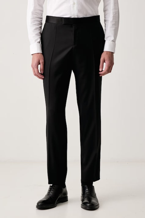 BOSS Nohavice slim fit pánske vlnené H-Genius-Tux-B1 čierne regular waist 50566928