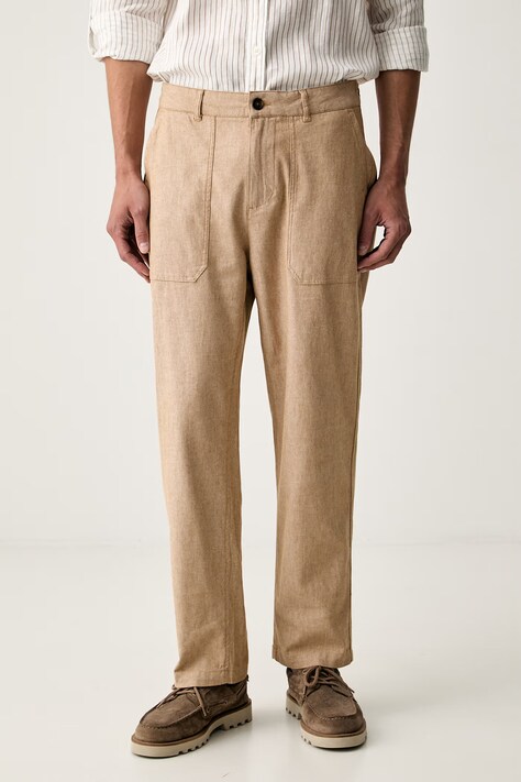 Scotch & Soda spodnie męskie z dodatkiem lnu beżowe regular waist 183542