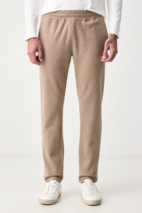 Hackett London Spodnie dresowe męskie bawełniane beżowe regular waist HM5800156