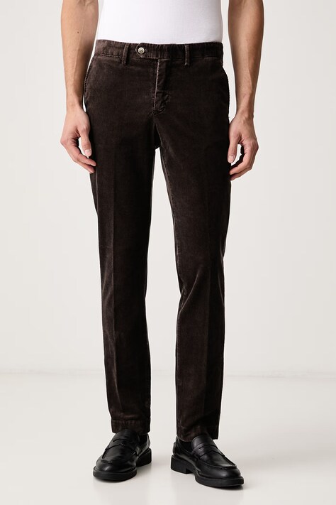 Hackett London Spodnie chinos męskie sztruksowe brązowe regular waist HM2100164R
