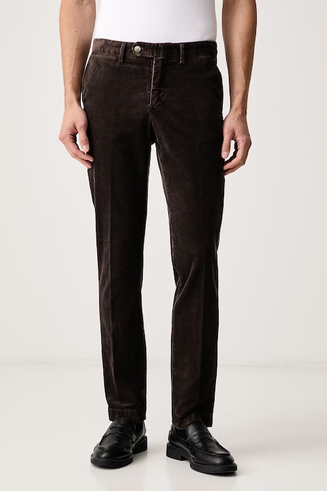 Hackett London Spodnie chinos męskie sztruksowe brązowe regular waist HM2100164R