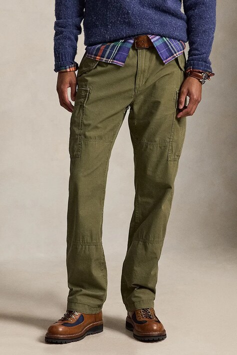 Polo Ralph Lauren Spodnie cargo męskie bawełniane zielone regular waist 710B24586