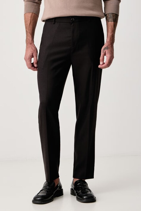 Joop! Spodnie męskie z dodatkiem wełny brązowe regular waist 30106396