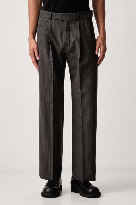 Our Legacy Oblekové kalhoty s vlnou pánské hnědé regular waist M4264SPS