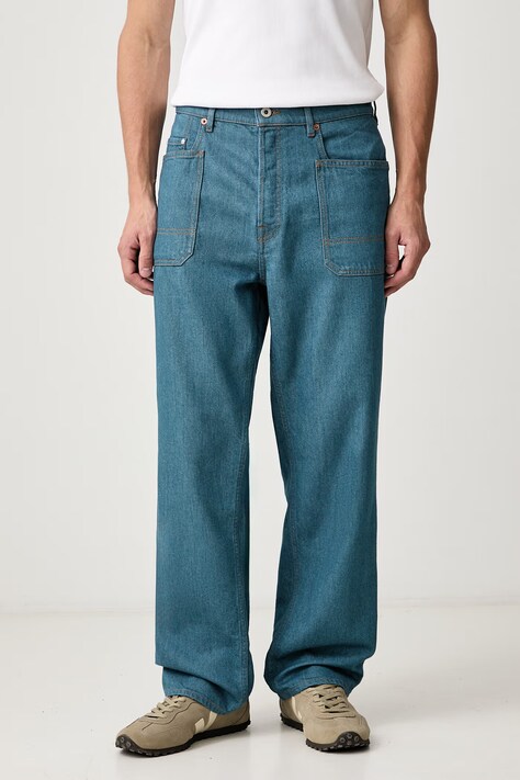Kenzo Trousers with linen Men's blue regular waist FG65DP4277H1