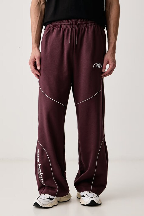 New Balance Spodnie dresowe męskie z bawełną brązowe high waist MB62053FYLR