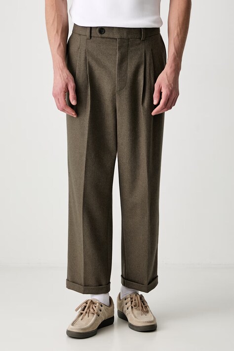 Drôle de Monsieur spodnie męskie z wełną brązowe high waist L-BP192-WV016