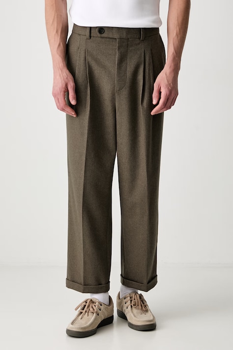Drôle de Monsieur spodnie męskie z wełną brązowe high waist L-BP192-WV016