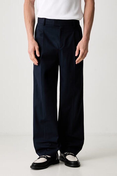 Drôle de Monsieur spodnie garniturowe męskie z bawełną Golfer granatowe regular waist L-BP165-CO206