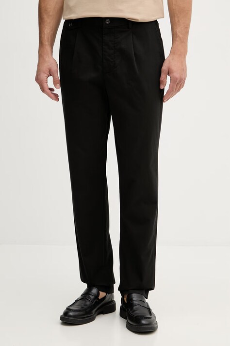 Tommy Hilfiger hlače chinos za muškarce s pamukom crne spušteni struk MW0MW43158