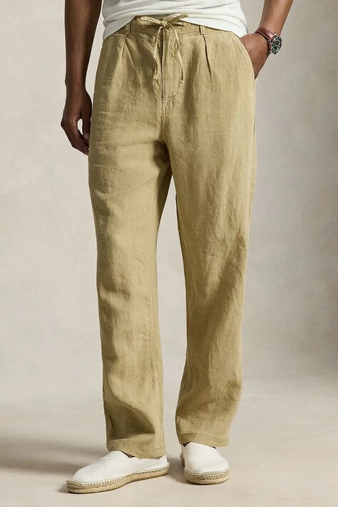 Polo Ralph Lauren spodnie męskie lniane beżowe high waist 710971941