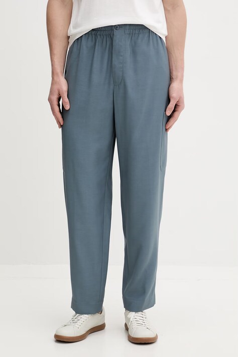 Kenzo spodnie cargo męskie z dodatkiem wełny niebieskie regular waist FG65PA5209TX