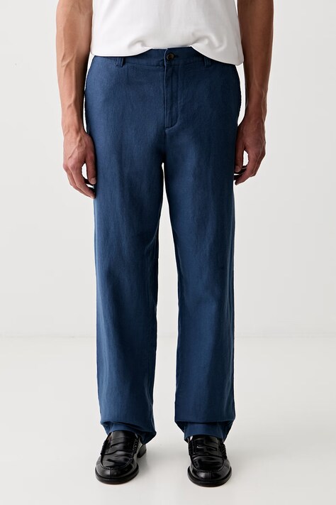 Les Deux spodnie męskie z lnem niebieskie regular waist 1001862