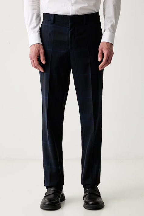 HUGO spodnie slim fit męskie wełniane Hogan263X granatowe regular waist 50569204