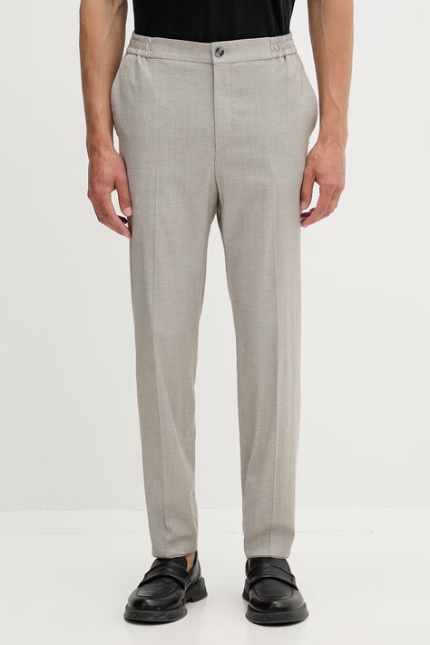 HUGO spodnie slim fit męskie z dodatkiem wełny Gos233F1X beżowe regular waist 50565806