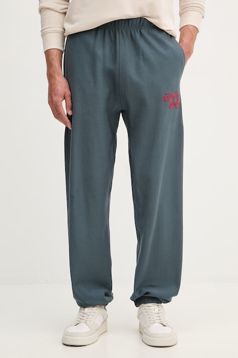 Calvin Klein Jeans spodnie dresowe męskie z bawełną turkusowe regular waist LV04LG216G