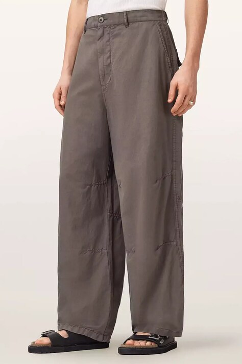 AllSaints spodnie męskie z lnem ECHO szare regular waist M032TE