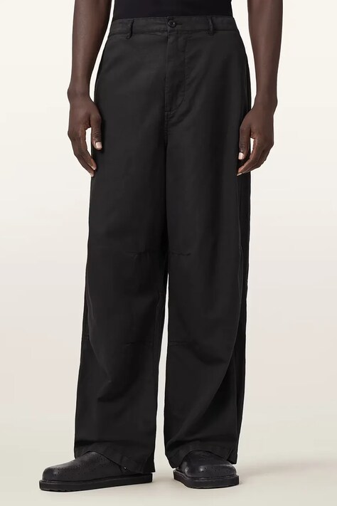 AllSaints spodnie męskie z lnem ECHO czarne regular waist M032TE