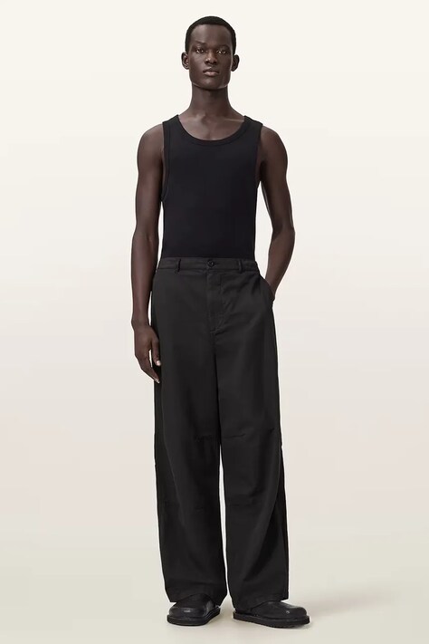 AllSaints штани чоловічі з льоном ECHO — AW26-SPMZZP, чорний — фото 3