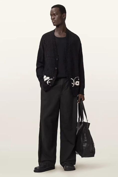 AllSaints штани чоловічі з льоном ECHO — AW26-SPMZZP, чорний — фото 4