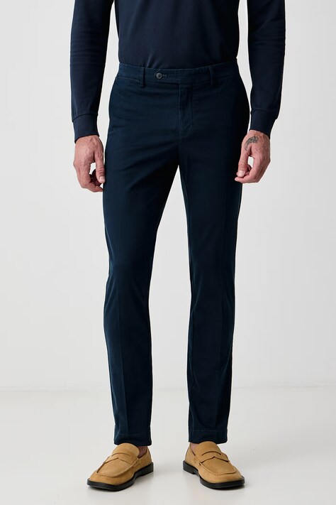 Hackett London Spodnie chinos męskie bawełniane z elastanem granatowe regular waist HM2100068R