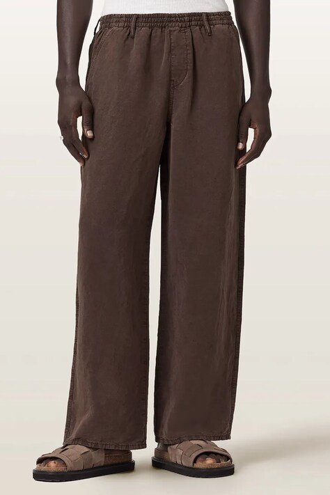AllSaints spodnie męskie z dodatkiem lnu KORTEN brązowe regular waist M086TE