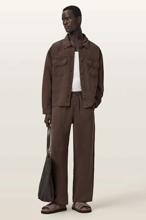 AllSaints штани чоловічі з додаванням льону KORTEN — AW26-SPMZZY, коричневий — фото 3