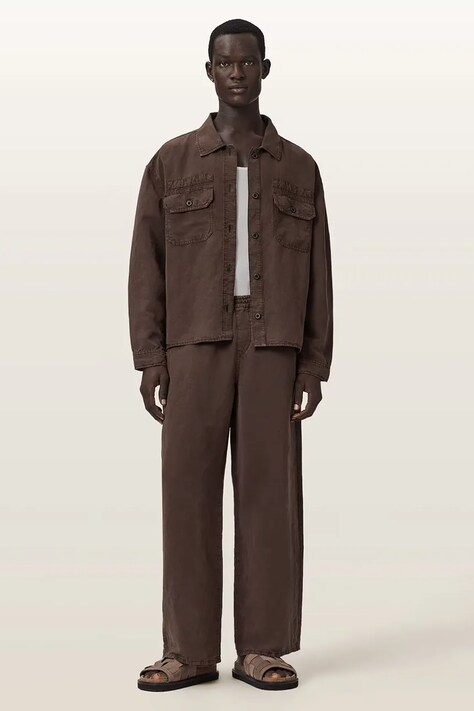 AllSaints штани чоловічі з додаванням льону KORTEN — AW26-SPMZZY, коричневий — фото 4