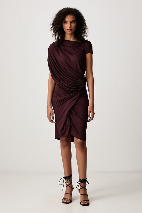 Rick Owens Lilies Ares sukienka gładka z wiskozy bordowa LI02F2563.RV
