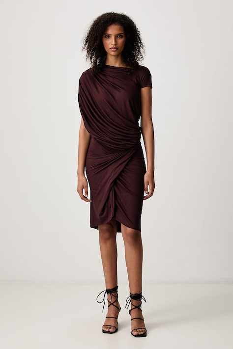Rick Owens Lilies Ares sukienka gładka z wiskozy bordowa LI02F2563.RV